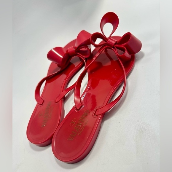 Valentino Garavani red bow rubber sandals size 11 - Picture 4 of 10